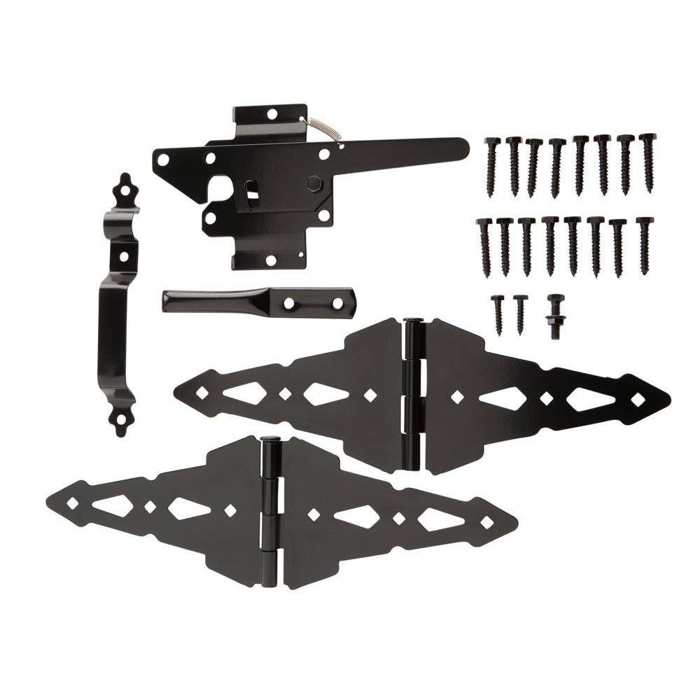 Everbilt Black Post Latch Gate Set, Steel, 10.5 in Arm