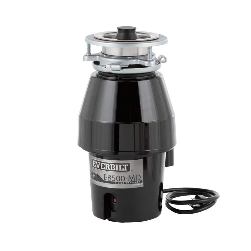 Everbilt 1/2 HP Sound-Insulated Continuous Feed Garbage Disposal with Stainless Steel Sink Flange and Attached Power Cord