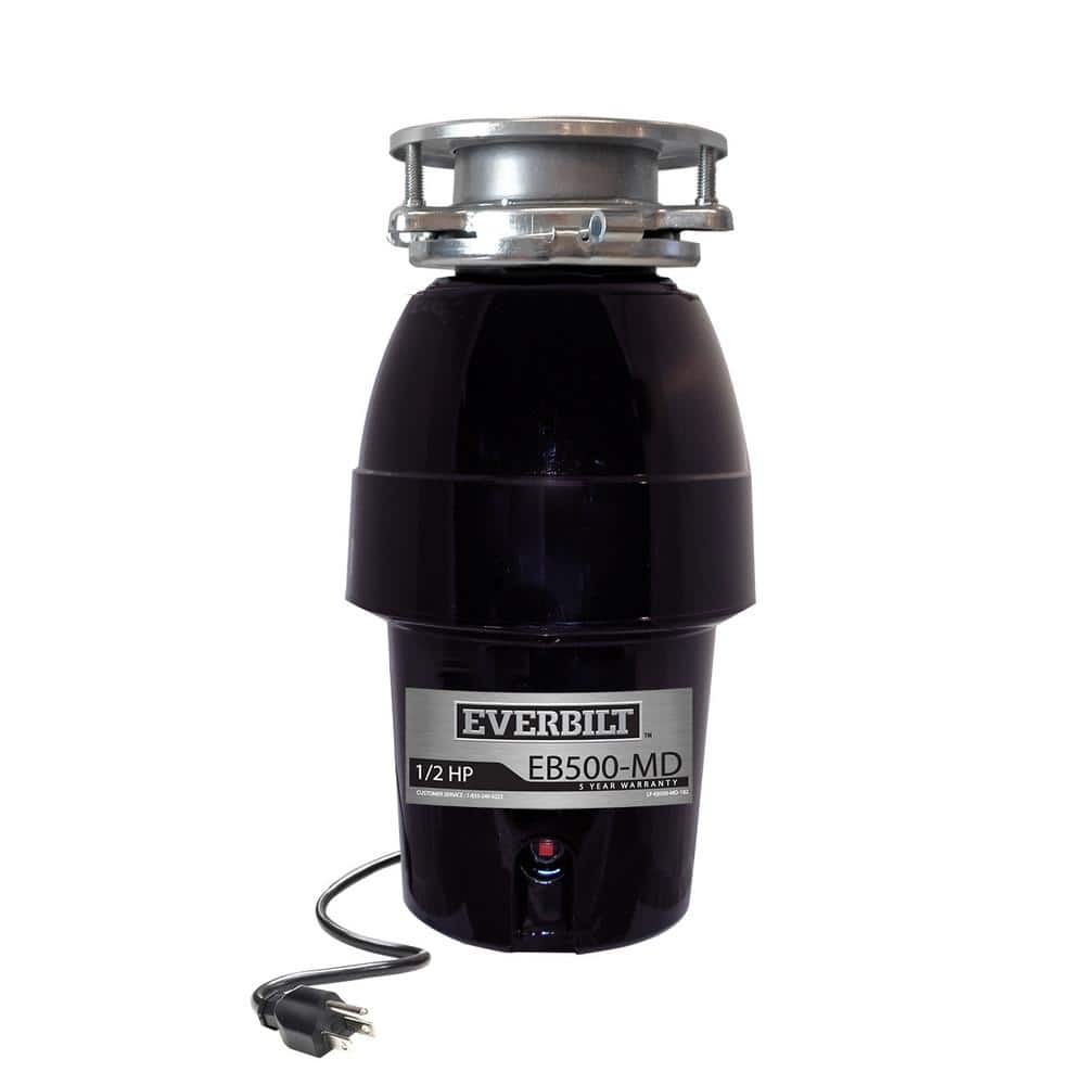 Everbilt 1/2 HP Sound-Insulated Continuous Feed Garbage Disposal with Stainless Steel Sink Flange and Attached Power Cord