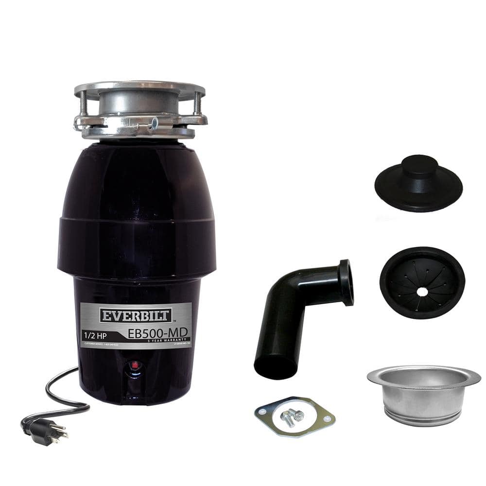 Everbilt 1/2 HP Sound-Insulated Continuous Feed Garbage Disposal with Stainless Steel Sink Flange and Attached Power Cord