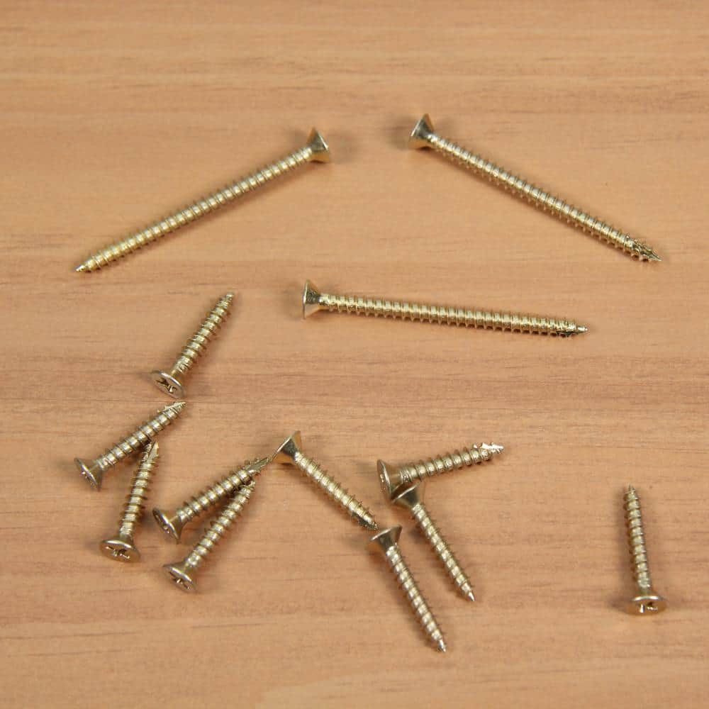 Everbilt #9 x 1 in. and #9 x 2-1/4 in. Phillips Flat-Head Satin Brass Wood Screws (21-Pack)
