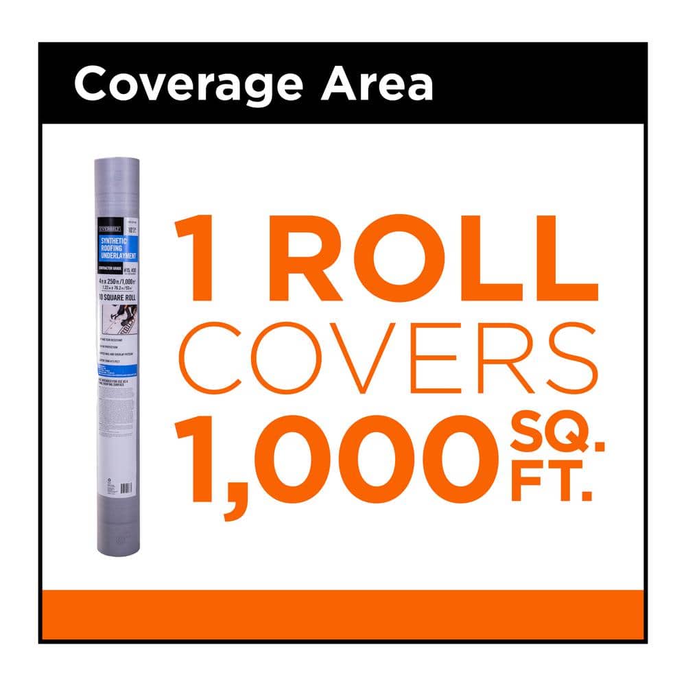 Everbilt 4 ft. x 250 ft. Synthetic Roofing Underlayment, Contractor Grade (10-Square Roll)