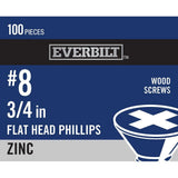 Everbilt #8 x 3/4 in. Phillips Flat Head Zinc-Plated Wood Screws (100-Pack)