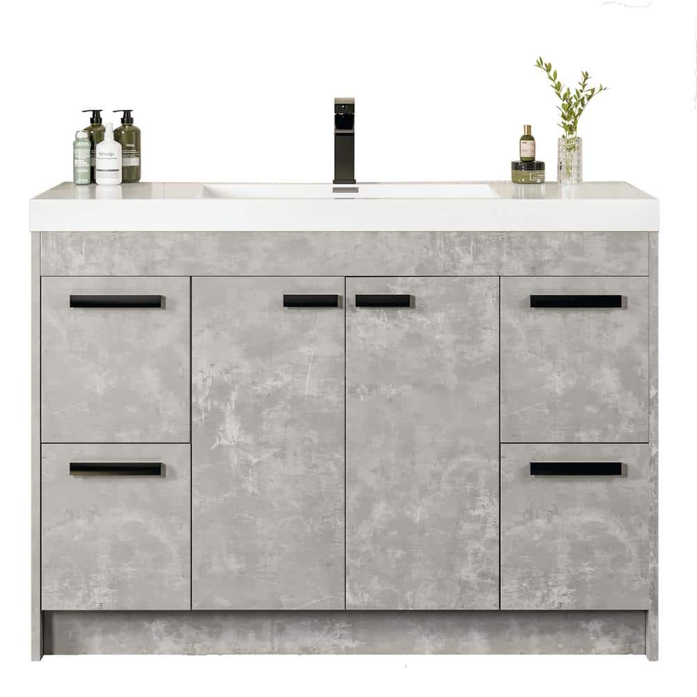 Eviva Lugano 42 in. W x 19 in. D x 36 in. H Single Bath Vanity in Cement Gray with White Acrylic Top and White Integrated Sink