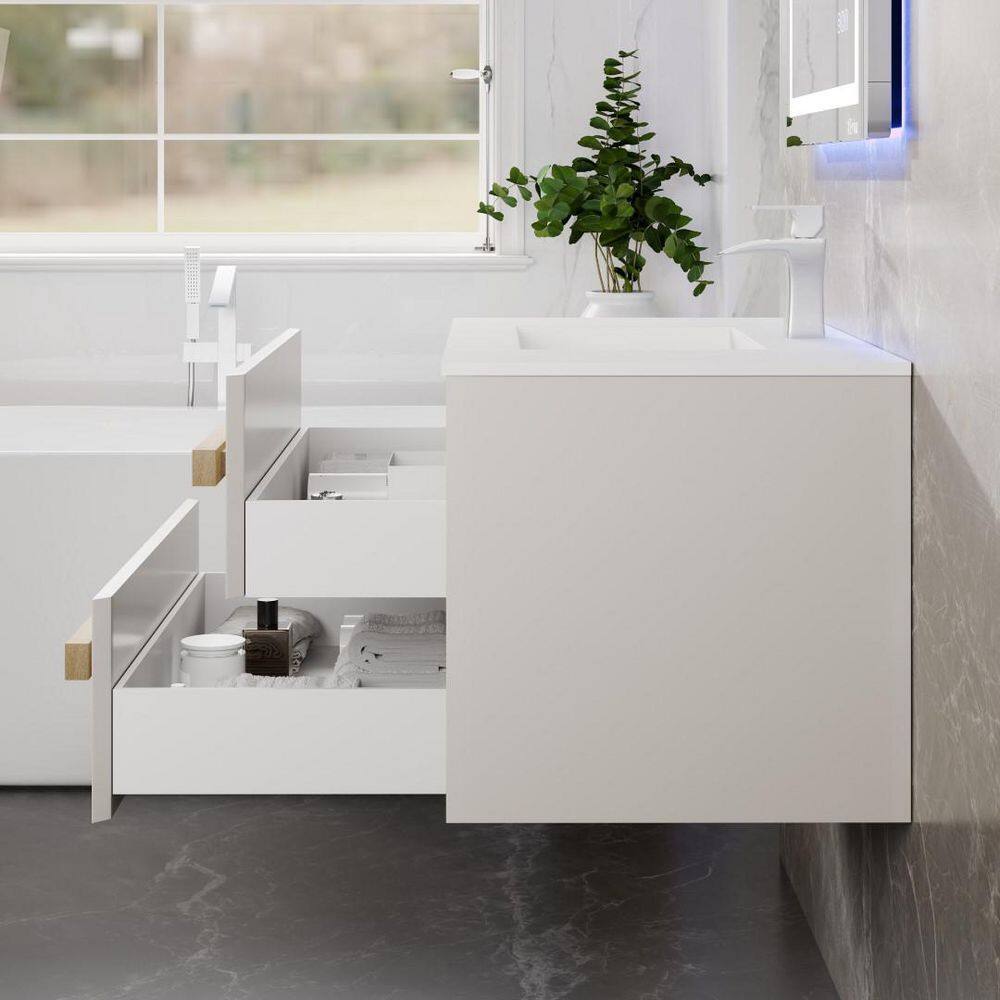 Eviva Element 32"W x 20"D White Wall-Mount Bathroom Vanity with White Solid Surface Countertop and Integrated Sink