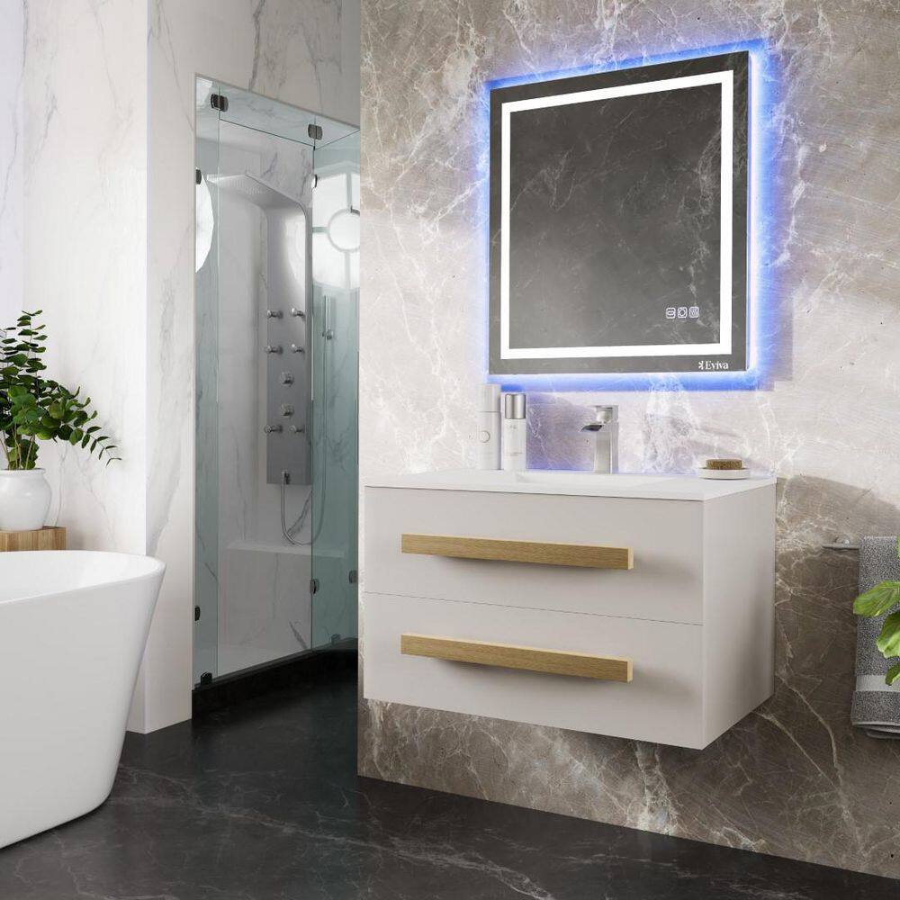 Eviva Element 32"W x 20"D White Wall-Mount Bathroom Vanity with White Solid Surface Countertop and Integrated Sink