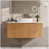 Eviva Leah 32 in. W Solid Wood Single Sink Floating Bath Vanity in Medium Oak with White Solid Surface Top