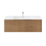 Eviva Leah 39 in. W Solid Wood Single Sink Bath Vanity Floating in Medium Oak with White Solid Surface Top