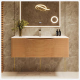 Eviva Leah 39 in. W Solid Wood Single Sink Bath Vanity Floating in Medium Oak with White Solid Surface Top
