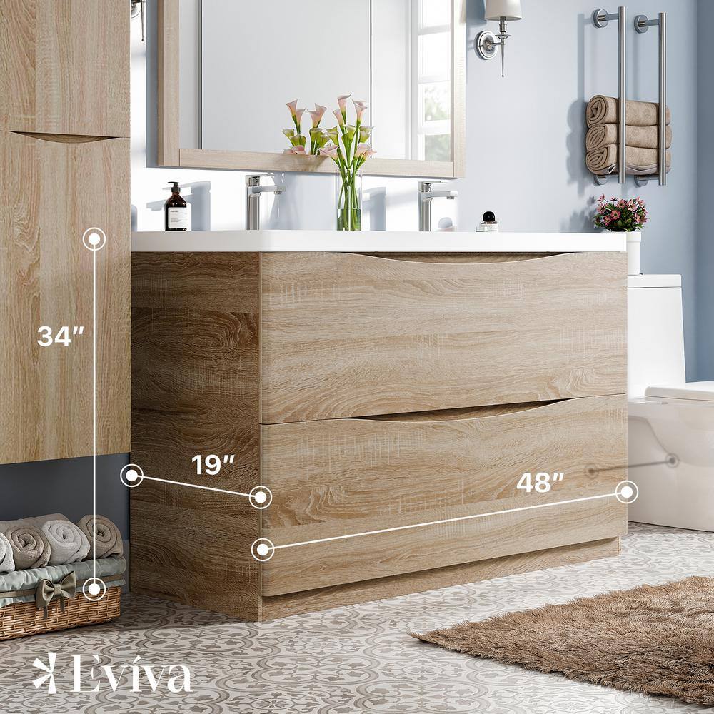 Eviva Smiley 48 in. W x 18 in. D x 32.5 in. H Freestanding Bath Vanity in White Oak with White Acrylic Top