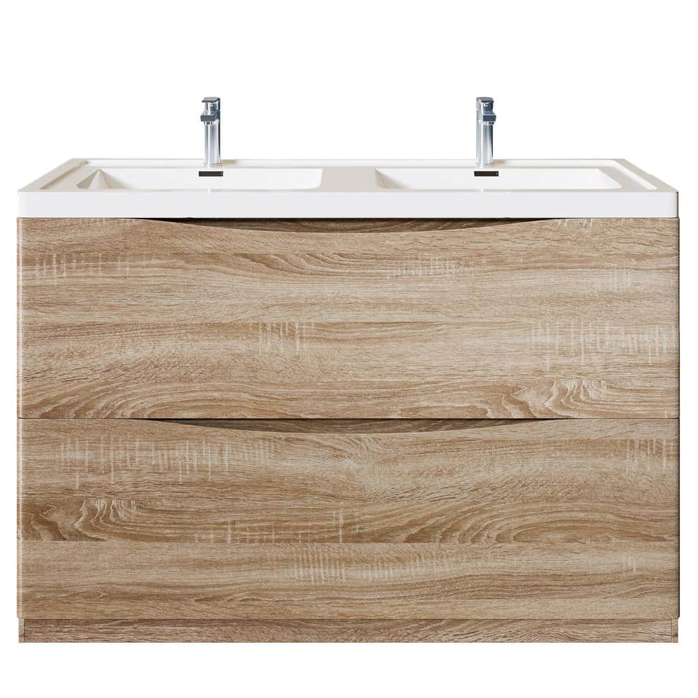 Eviva Smiley 48 in. W x 18 in. D x 32.5 in. H Freestanding Bath Vanity in White Oak with White Acrylic Top