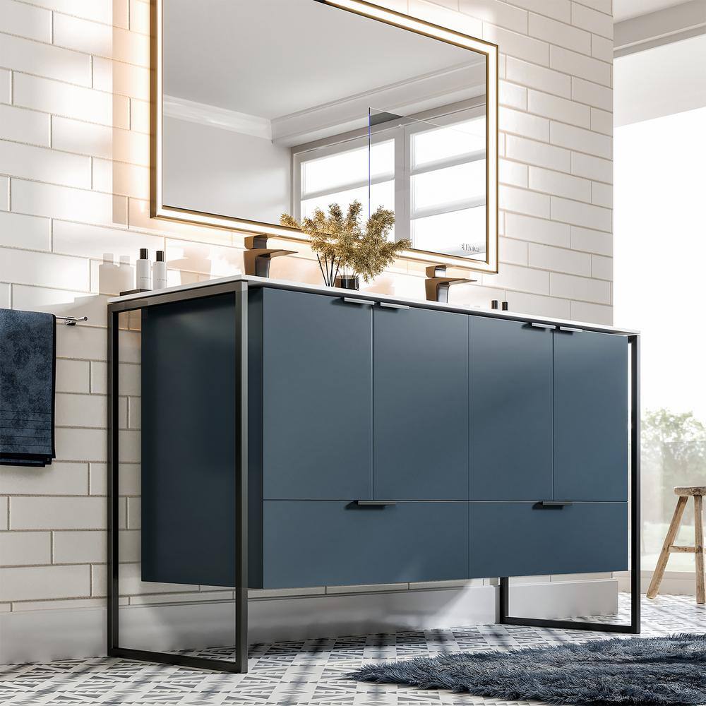 Moma 48 in. W x 18 in. D x 33 in. H Double Bathroom Vanity in Teal with White Solid Surface with White Sink