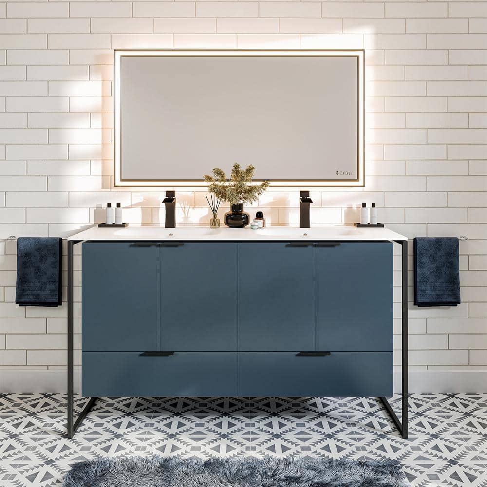 Moma 48 in. W x 18 in. D x 33 in. H Double Bathroom Vanity in Teal with White Solid Surface with White Sink