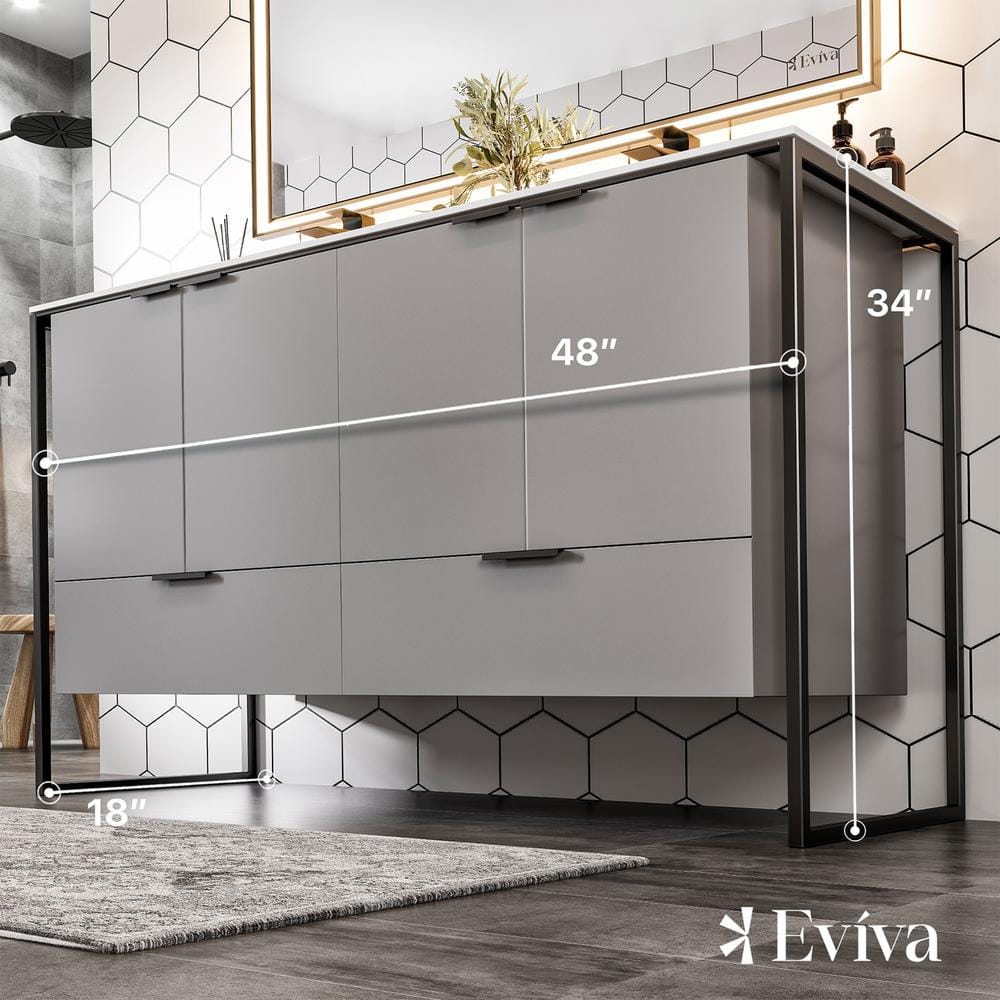 Moma 48 in. W x 18 in. D x 34 in. H Double Bathroom Vanity in Gray with White Solid Surface Top with White Sinks