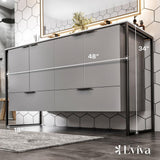 Moma 48 in. W x 18 in. D x 34 in. H Double Bathroom Vanity in Gray with White Solid Surface Top with White Sinks