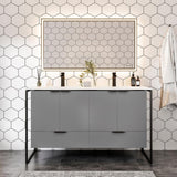 Moma 48 in. W x 18 in. D x 34 in. H Double Bathroom Vanity in Gray with White Solid Surface Top with White Sinks