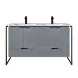 Moma 48 in. W x 18 in. D x 34 in. H Double Bathroom Vanity in Gray with White Solid Surface Top with White Sinks