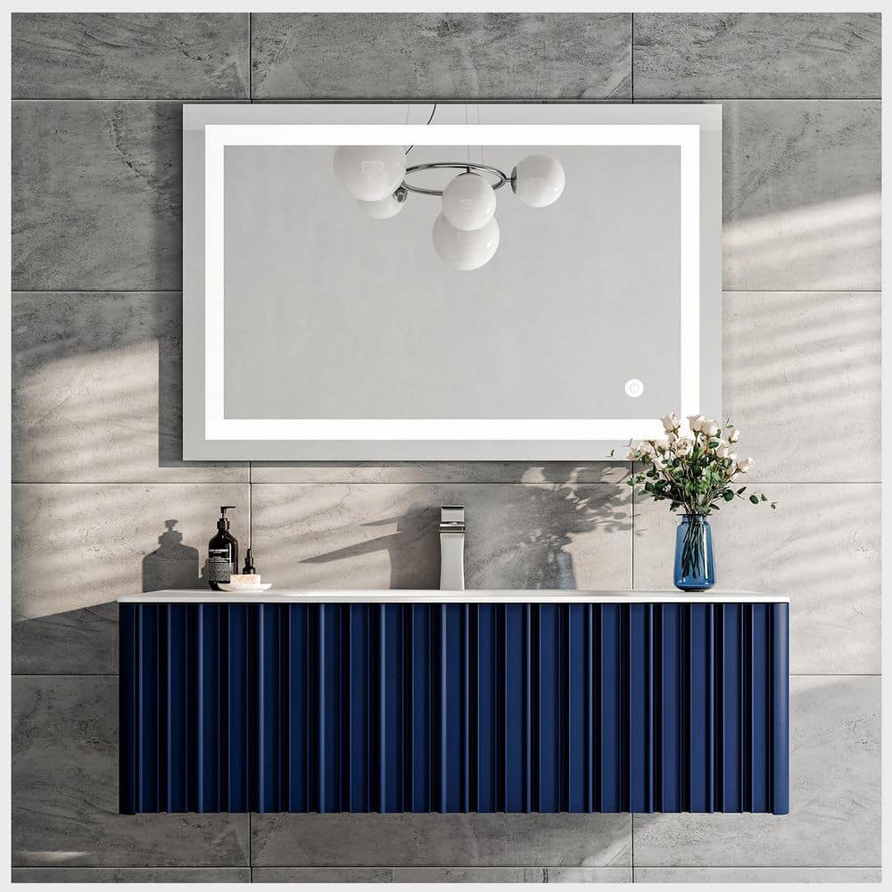 Eviva Dolce 48 in. W x 20 in. D x 14 in. H Single Bath Vanity in Blue with White Solid Surface Top with White Integrated Sink