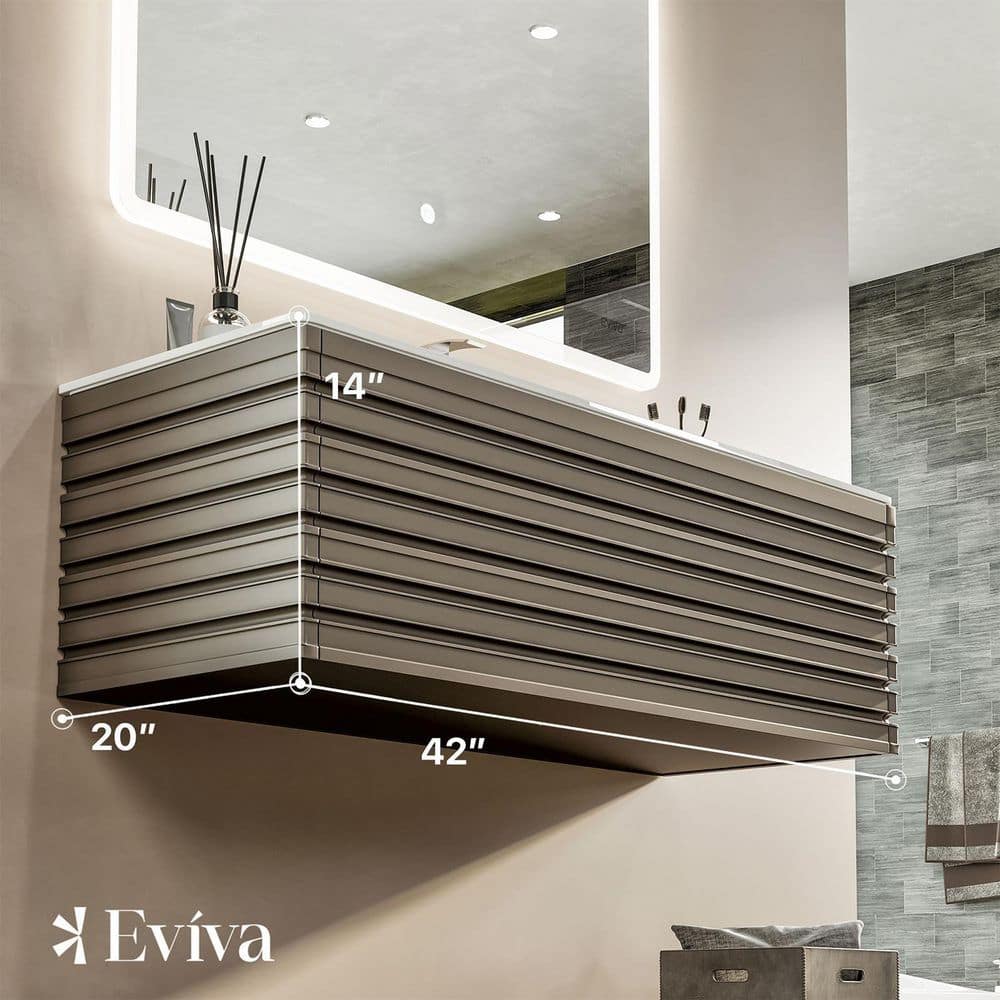 Eviva Dream 42 in. W x 18.2 in. D x 19 in. H Bath Vanity in Cement Gray With White Solid Surface Top with White Sink