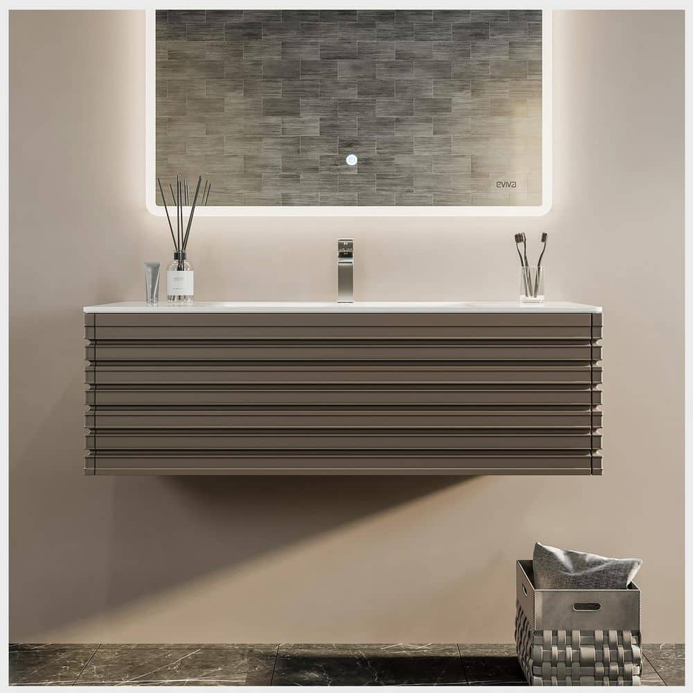 Eviva Dream 42 in. W x 18.2 in. D x 19 in. H Bath Vanity in Cement Gray With White Solid Surface Top with White Sink