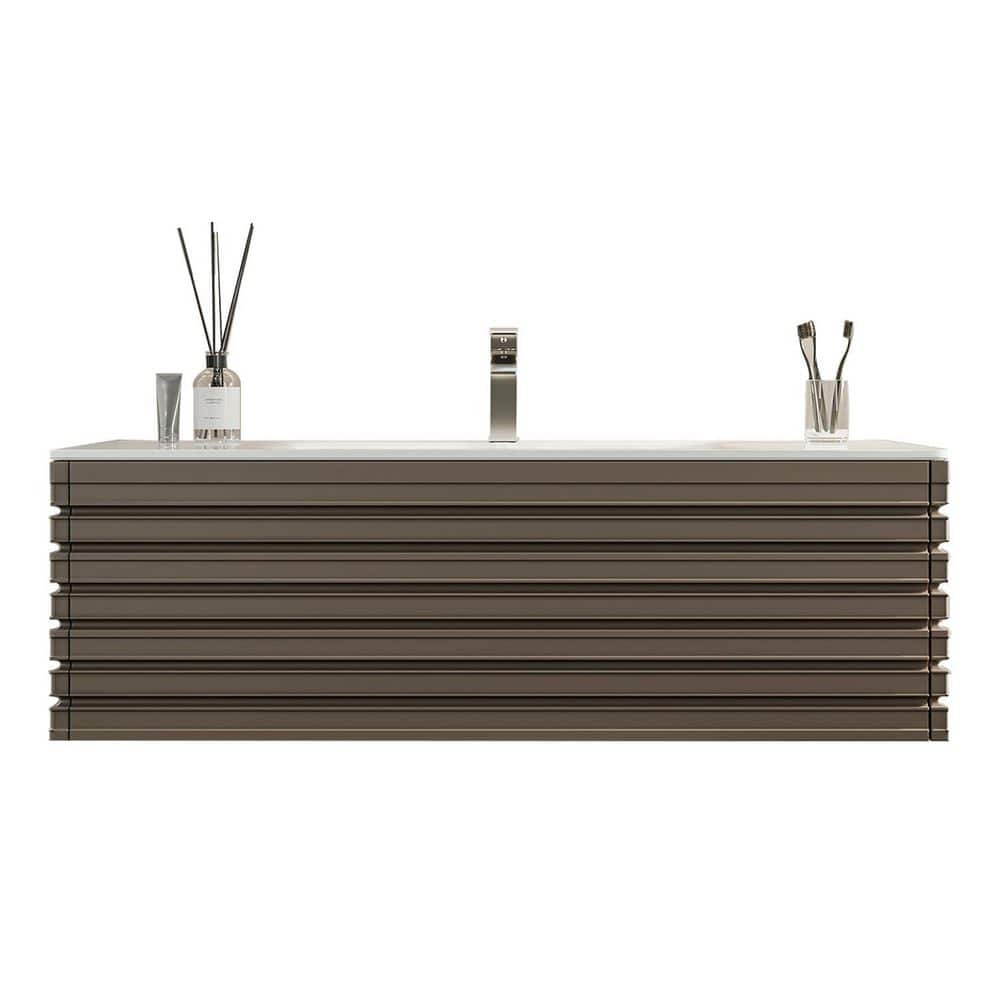 Eviva Dream 42 in. W x 18.2 in. D x 19 in. H Bath Vanity in Cement Gray With White Solid Surface Top with White Sink
