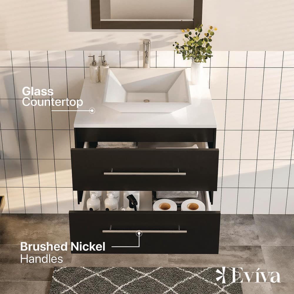 Eviva Totti Wave 24 in. W x 21 in. D x 22 in. H Floating Bathroom Vanity with White Glassos Top and White Porcelain Vessel Sink
