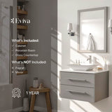 Eviva Totti Wave 24 in. W x 21 in. D x 22 in. H Floating Bathroom Vanity in Gray with White Glassos Top and White Vessel Sink