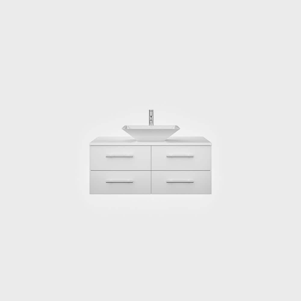 Eviva Totti Wave 36 in. W x 21.75 in. D x 16 in. H Floating Bathroom Vanity in Espresso with White Glassos Top and White Vessel Sink
