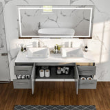 Eviva Totti Wave 72 in. W x 22 in. D x 21.5 in. H Floating Double Bathroom Vanity, Gray, White Glassos Top, White Vessel Sinks