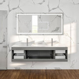 Eviva Totti Wave 72 in. W x 22 in. D x 21.5 in. H Floating Double Bathroom Vanity, Gray, White Glassos Top, White Vessel Sinks
