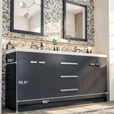Eviva Lugano 60 in. W x 19 in. D x 36 in. H Double Bath Vanity in Gray with White Acrylic Top and Integrated Sinks
