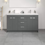 Eviva Lugano 60 in. W x 19 in. D x 36 in. H Double Bath Vanity in Gray with White Acrylic Top and Integrated Sinks