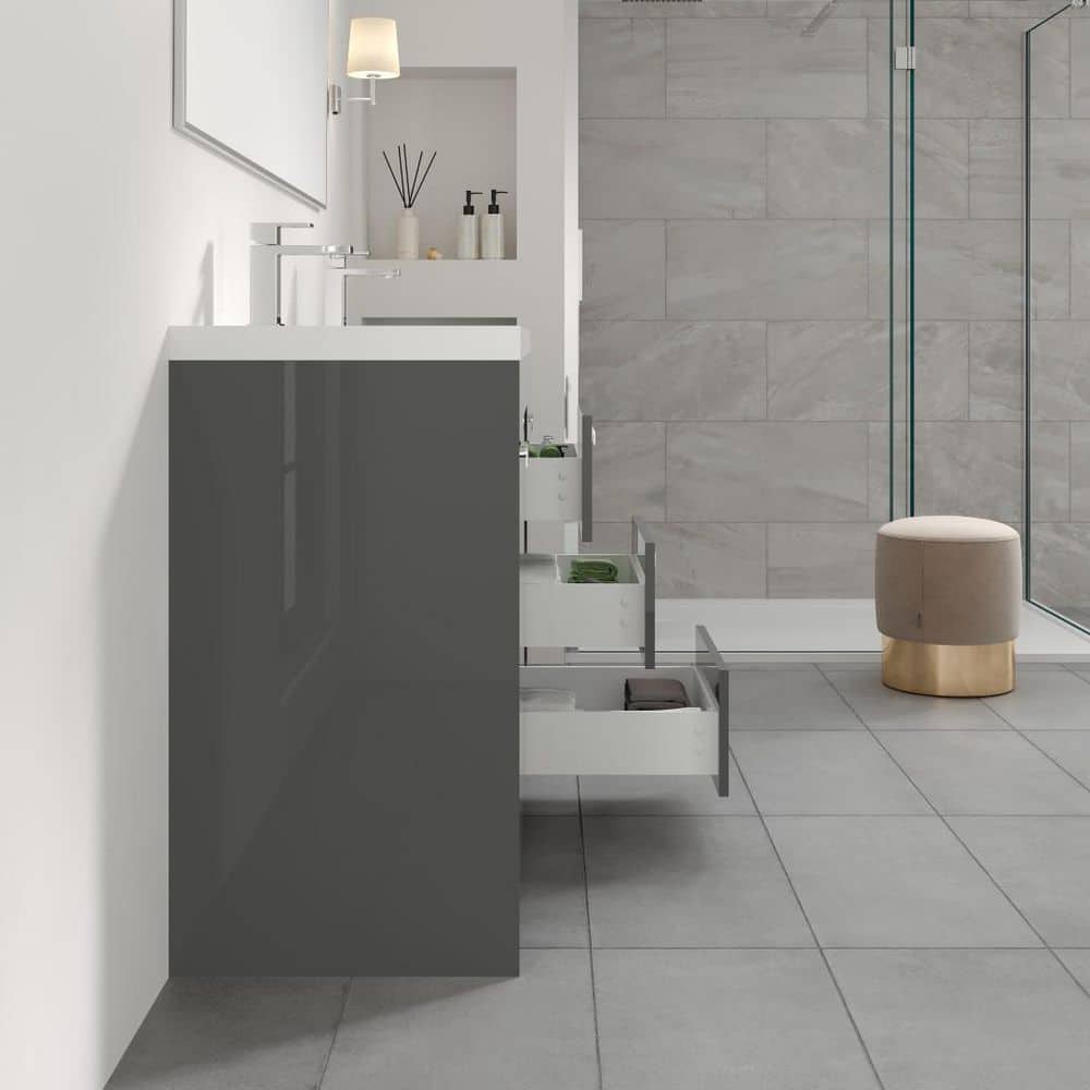 Eviva Lugano 60 in. W x 19 in. D x 36 in. H Double Bath Vanity in Gray with White Acrylic Top and Integrated Sinks