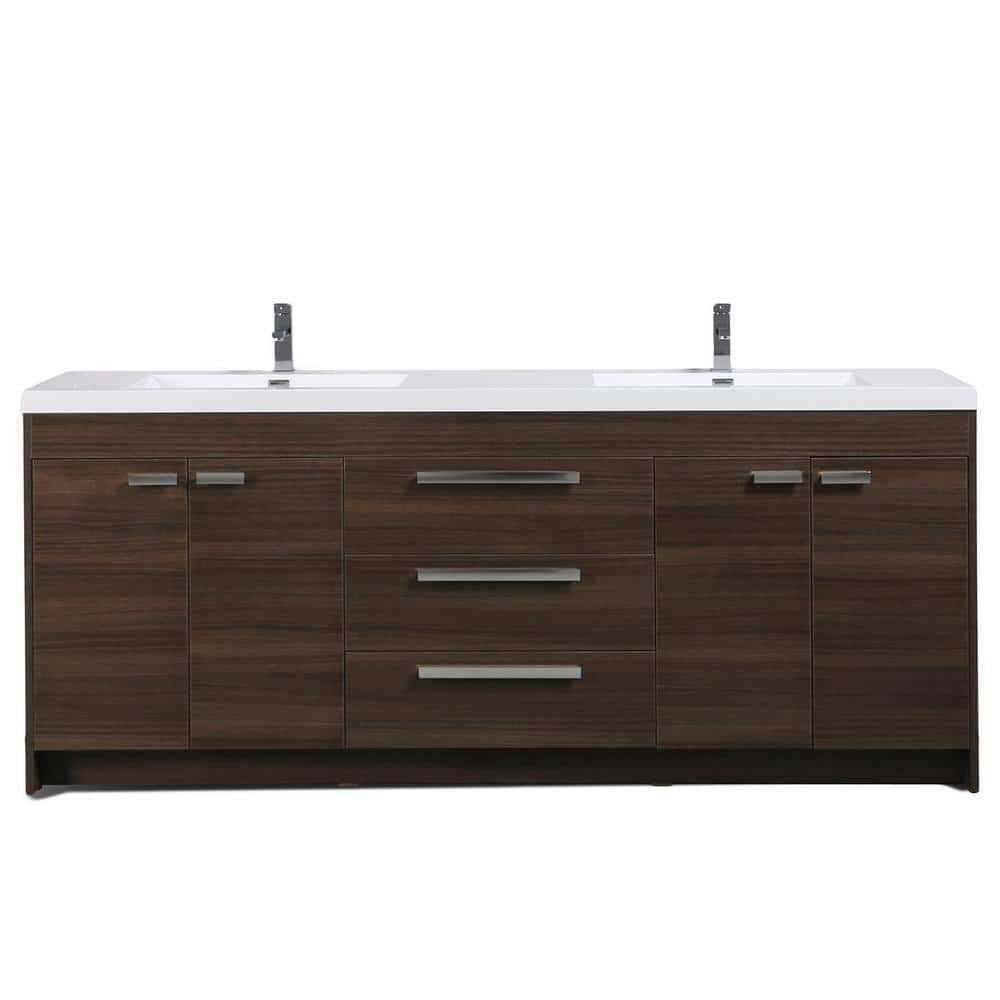 Eviva Lugano 84 in. W x 19 in. D x 36 in. H Double Bath Vanity in Gray Oak with White Acrylic Top with White Sinks