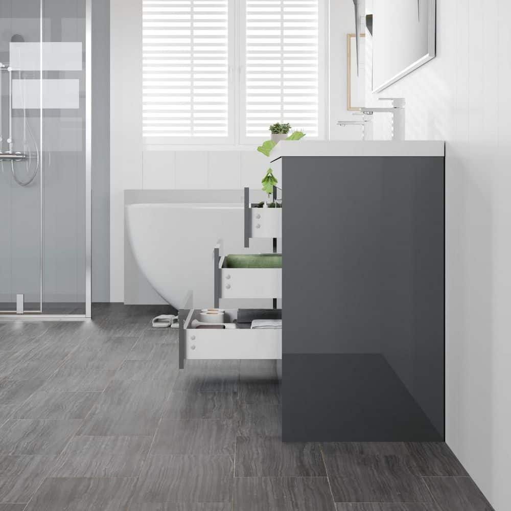 Eviva Lugano 84 in. W x 19.5 in. D x 35.5 in. H Double Bathroom Vanity in Gray with White Acrylic Top and Integrated Sinks