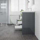 Eviva Lugano 84 in. W x 19.5 in. D x 35.5 in. H Double Bathroom Vanity in Gray with White Acrylic Top and Integrated Sinks