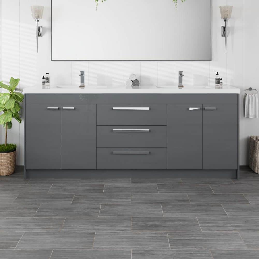 Eviva Lugano 84 in. W x 19.5 in. D x 35.5 in. H Double Bathroom Vanity in Gray with White Acrylic Top and Integrated Sinks
