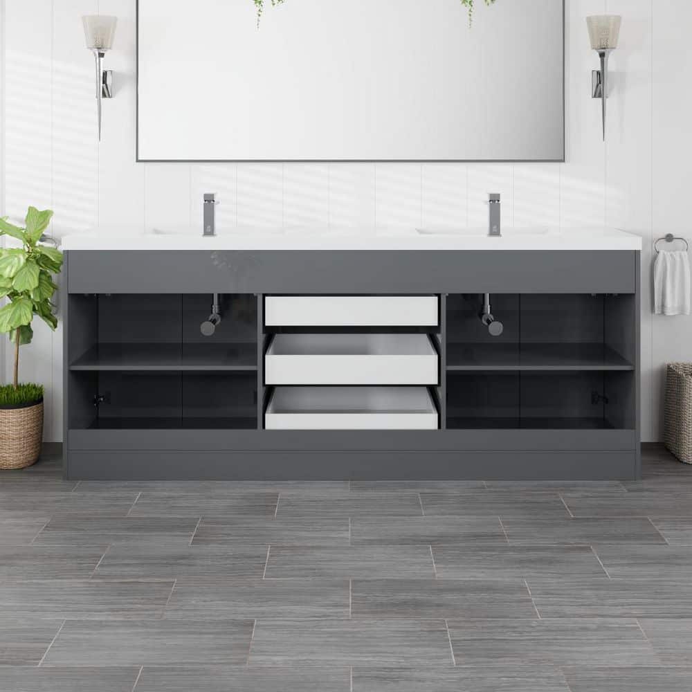 Eviva Lugano 84 in. W x 19.5 in. D x 35.5 in. H Double Bathroom Vanity in Gray with White Acrylic Top and Integrated Sinks
