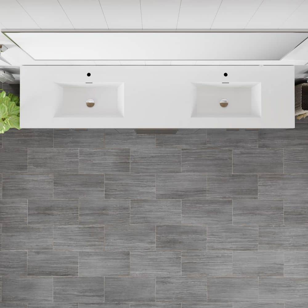 Eviva Lugano 84 in. W x 19.5 in. D x 35.5 in. H Double Bathroom Vanity in Gray with White Acrylic Top and Integrated Sinks