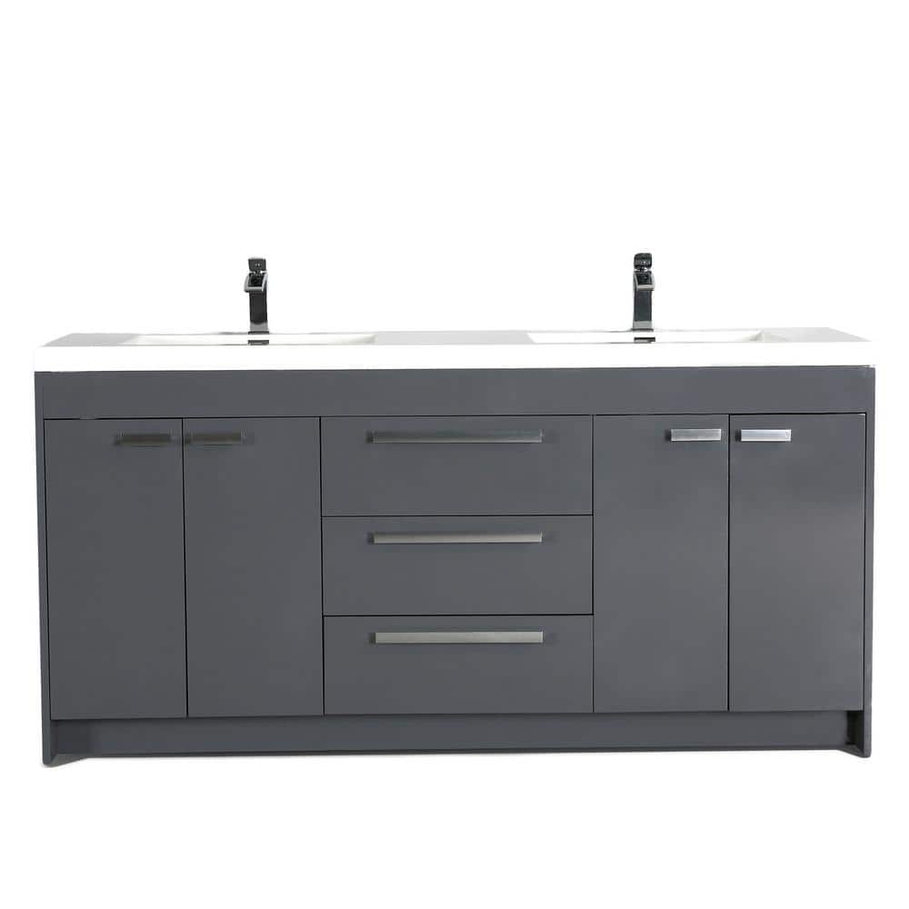 Eviva Lugano 84 in. W x 19.5 in. D x 35.5 in. H Double Bathroom Vanity in Gray with White Acrylic Top and Integrated Sinks
