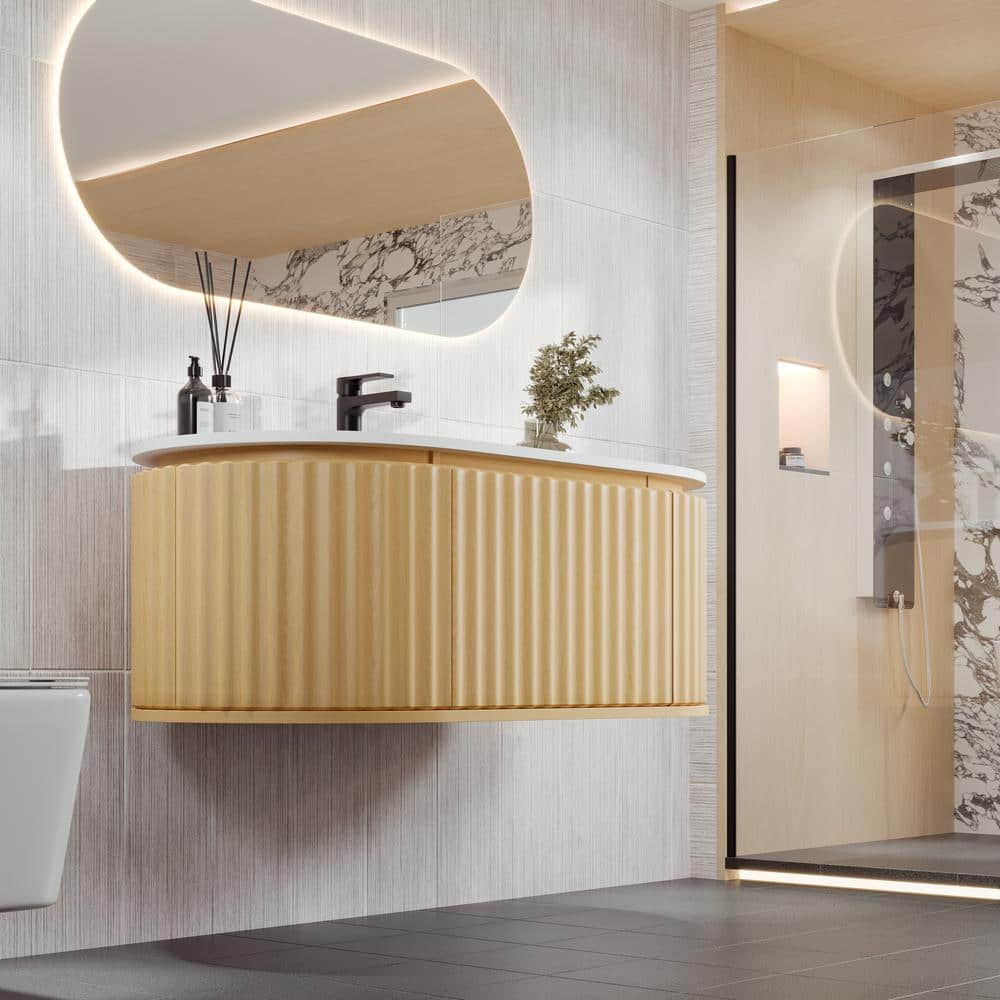 Eviva Haven 39 in. W. x 22 in. D x 17.7 in. H Oak Wall mount Bathroom Vanity with White Solid Surface Integrated Sink Top