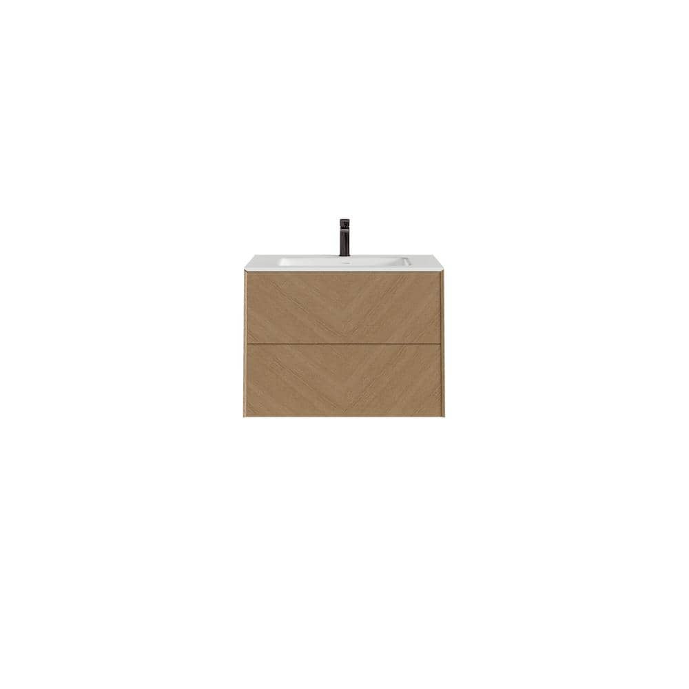Eviva Lotus 24 in. W. x 22 in. D x 22 in. H Oak Wall Mount Bathroom Vanity with White Solid Surface Integrated Sink Top