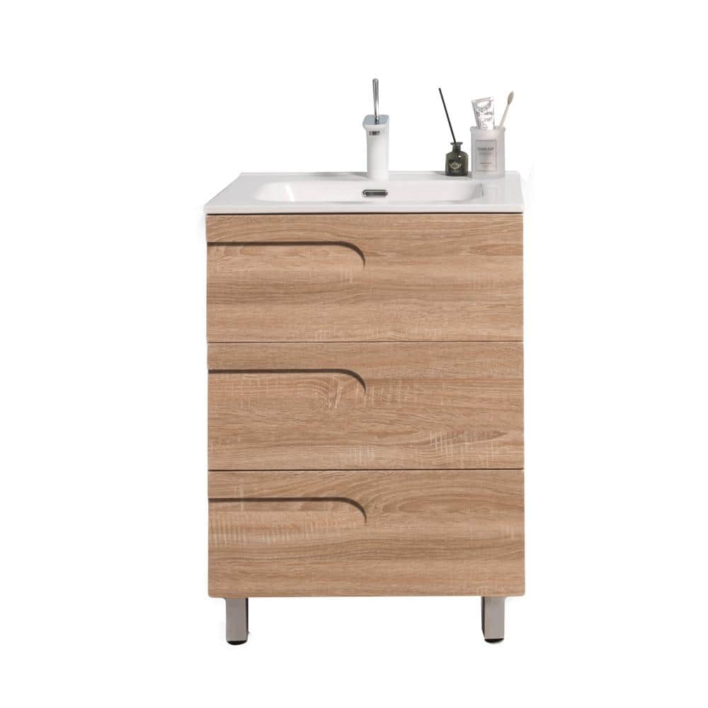 Eviva Joy 24 in. W x 18 in. D x 34 in. H Bathroom Vanity in Maple with White Porcelain Top with White Integrated Sink