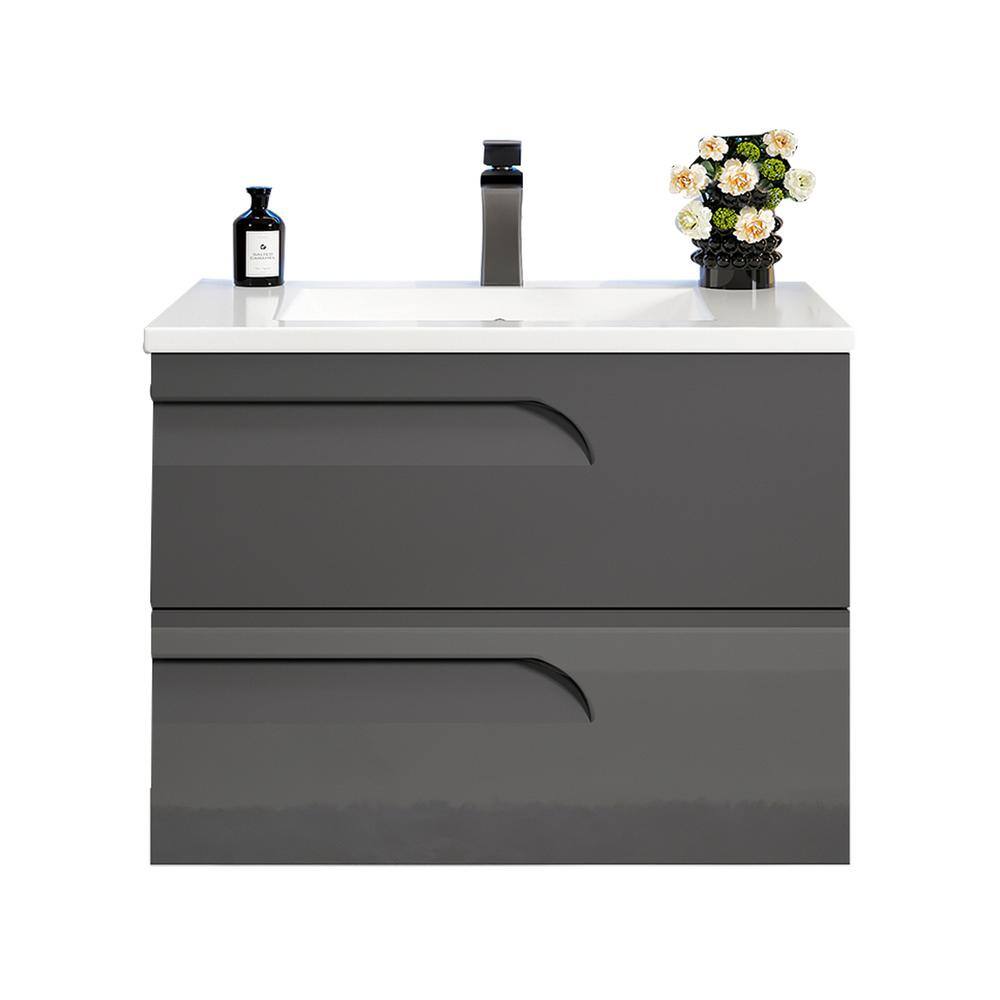 Joyous 32 in. W x 18 in. D x 22.5 in. H Floating Bath Vanity in Grey with White Porcelain Top