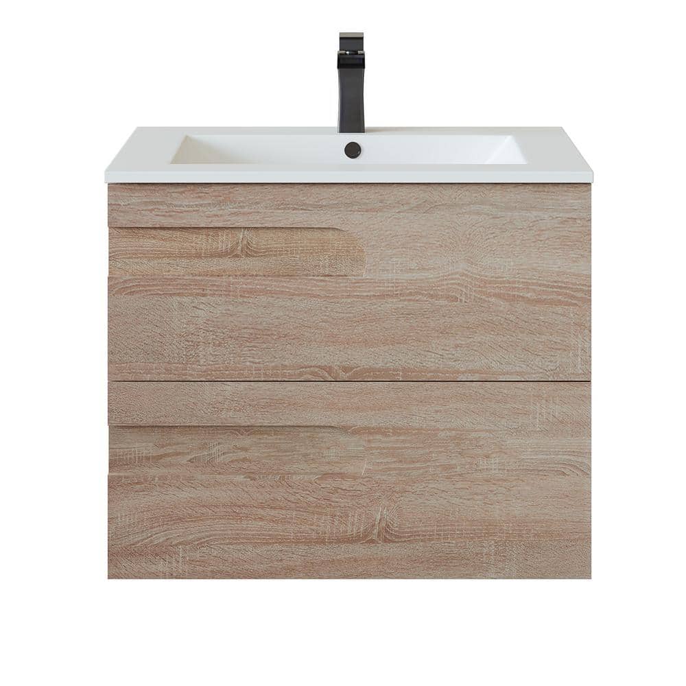 Eviva Joy 32 in. W x 18 in. D x 20.5 in. H Single Sink Floating Bath Vanity in Maple with White Porcelain Top