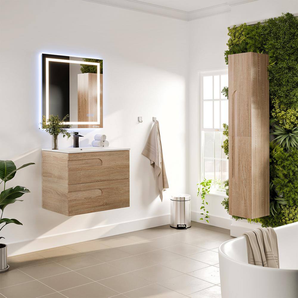 Eviva Joy 32 in. W x 18 in. D x 20.5 in. H Single Sink Floating Bath Vanity in Maple with White Porcelain Top