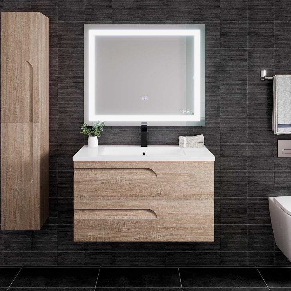 Eviva Joy 36 in. W x 18.25 in. D x 20.5 in. H Single Sink Floating Bath Vanity in Maple with White Porcelain Top