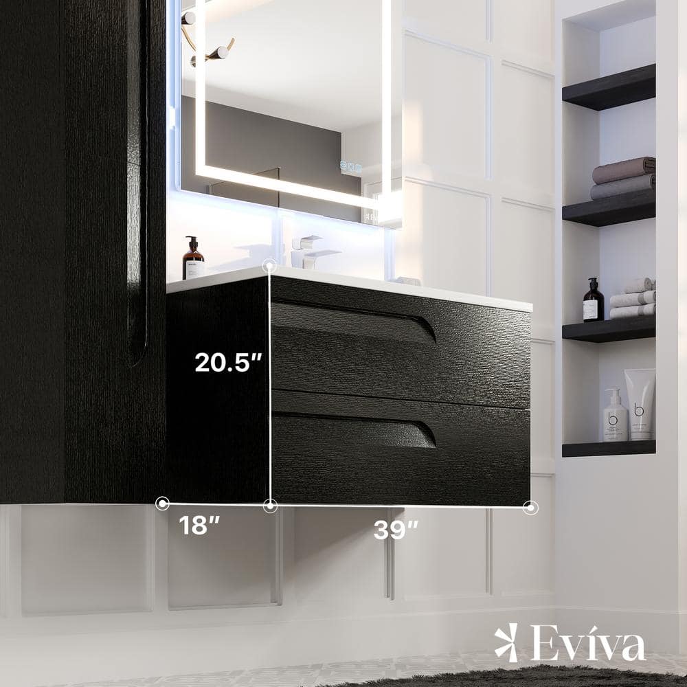 Eviva Joy 39 in. W x 18 in. D x 20.5 in. H Floating Bathroom Vanity in Blackwood with White Porcelain Top with White Sink