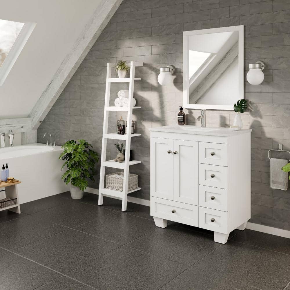 Eviva Happy 28 in. W x 18 in. D x 34 in. H White Bathroom Vanity with White Carrara Marble Top and White Undermount Sink