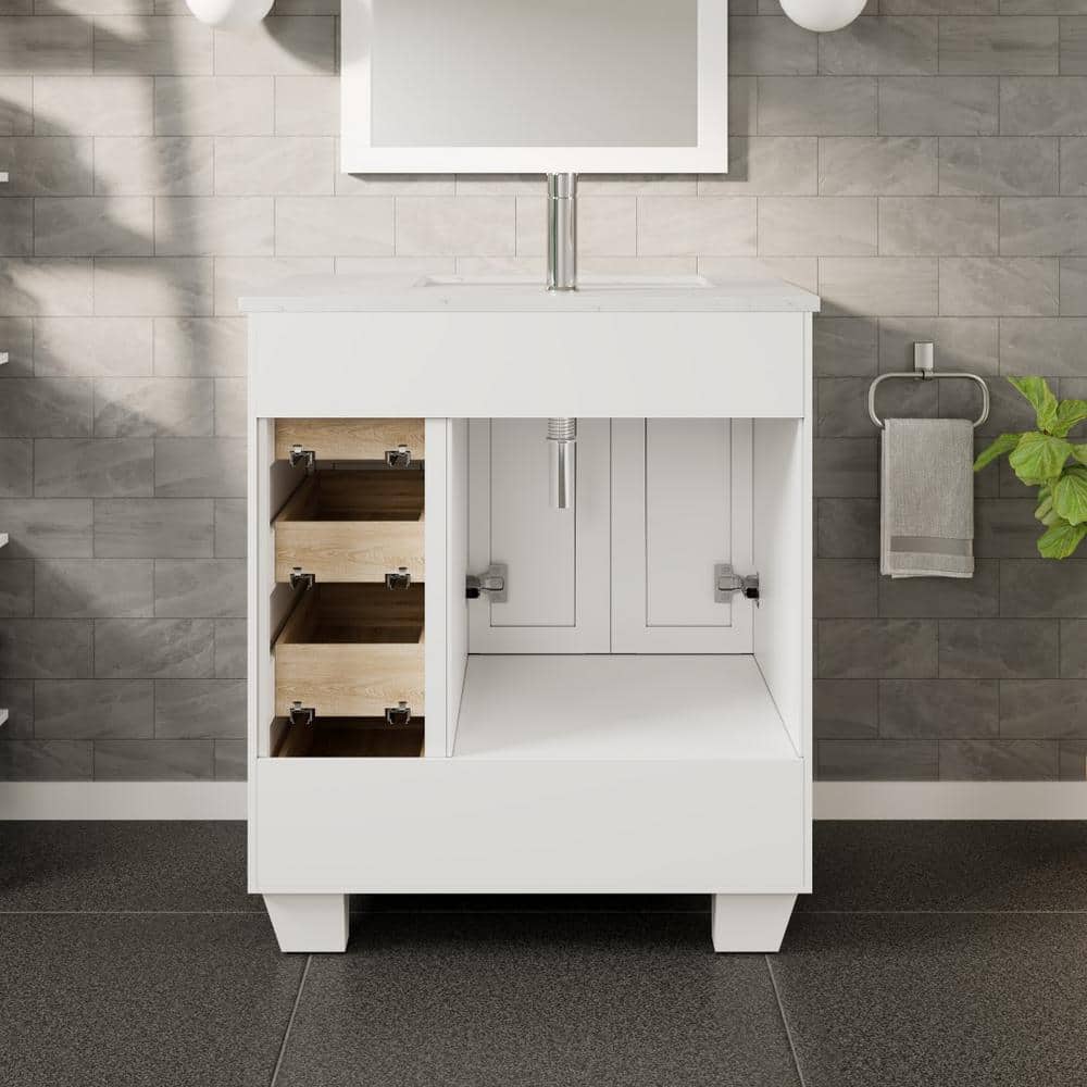 Eviva Happy 28 in. W x 18 in. D x 34 in. H White Bathroom Vanity with White Carrara Marble Top and White Undermount Sink